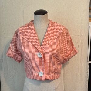 Gingham Crop Button-Front Top - Pink